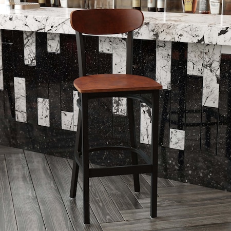 Flash Furniture Barstool with Walnut Wood Seat and Boomerang Back XU-DG6V6B-WAL-GG
